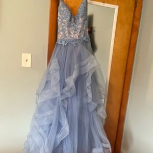la femme prom dress ball down. periwinkle color backless. size 4